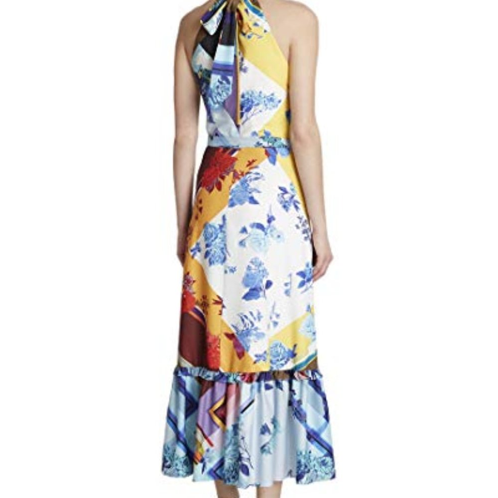 TAHARI SLEEVELESS MOCK NECK RUFFLE HEM DRESS - Picture 3 of 6